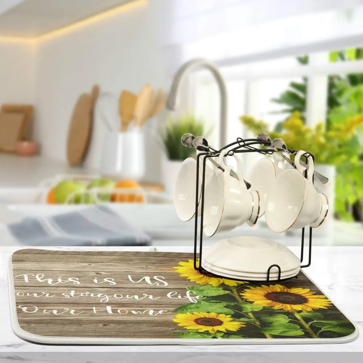 Emelivor Absorbent Dish Drying Mat 40.64cm x 45.72cm (16x18 Inch) | Reversible Kitchen Counter Decor - view 5