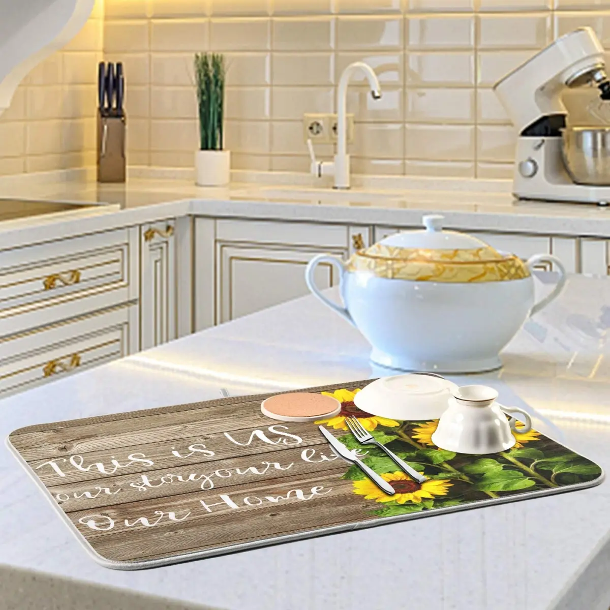Emelivor Absorbent Dish Drying Mat 40.64cm x 45.72cm (16x18 Inch) | Reversible Kitchen Counter Decor - view 6