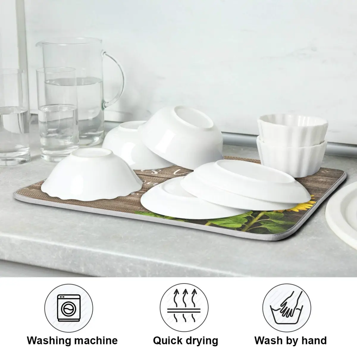 Emelivor Absorbent Dish Drying Mat 40.64cm x 45.72cm (16x18 Inch) | Reversible Kitchen Counter Decor - view 7