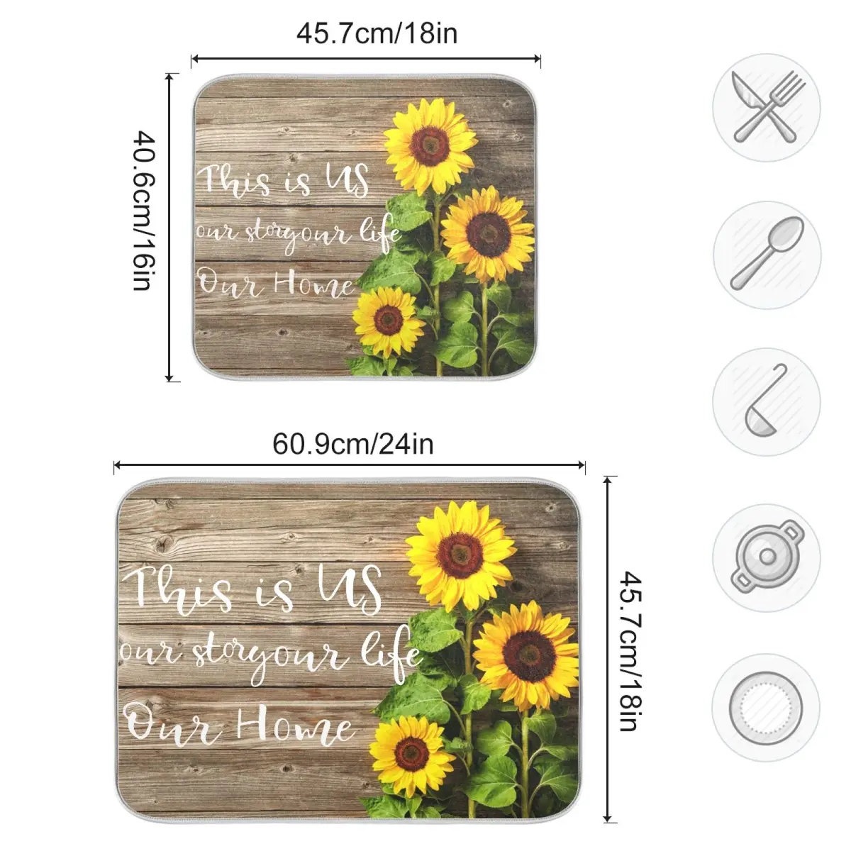 Emelivor Absorbent Dish Drying Mat 40.64cm x 45.72cm (16x18 Inch) | Reversible Kitchen Counter Decor - view 3