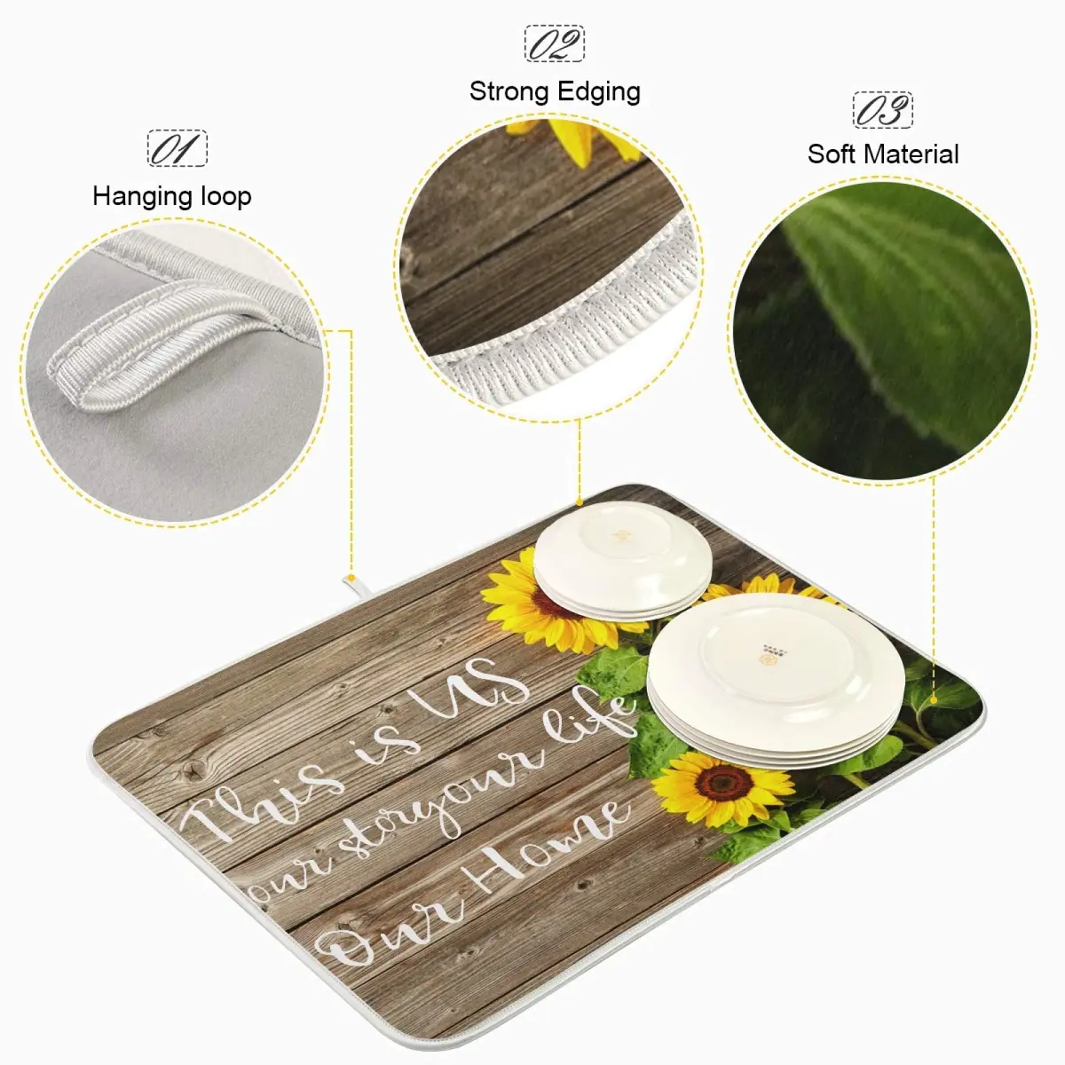 Emelivor Absorbent Dish Drying Mat 40.64cm x 45.72cm (16x18 Inch) | Reversible Kitchen Counter Decor - view 4