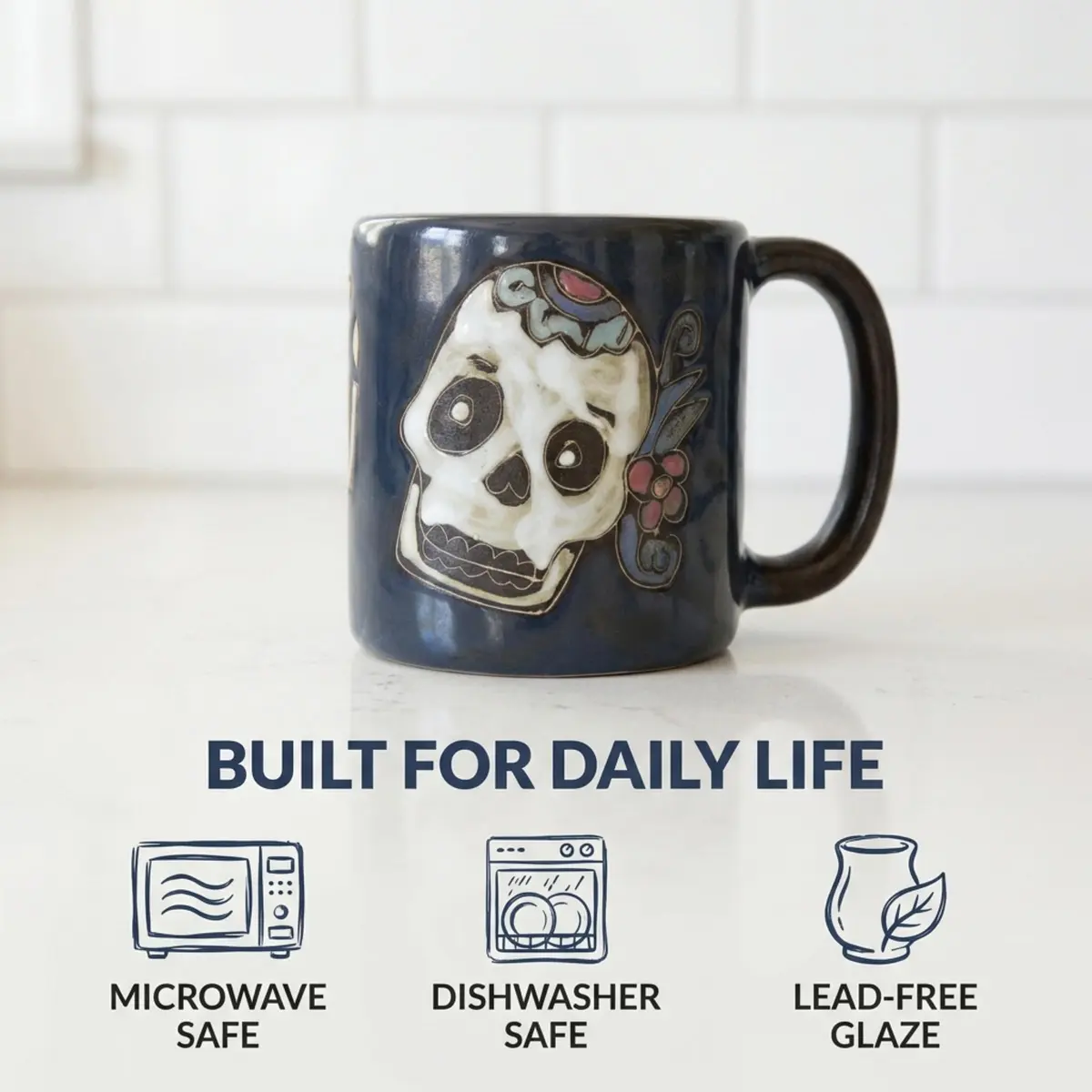 Stoneware Mara Day of the Dead Sugar Skull Mug 16oz | Handcrafted Ceramic Art (120 chars) - view 4