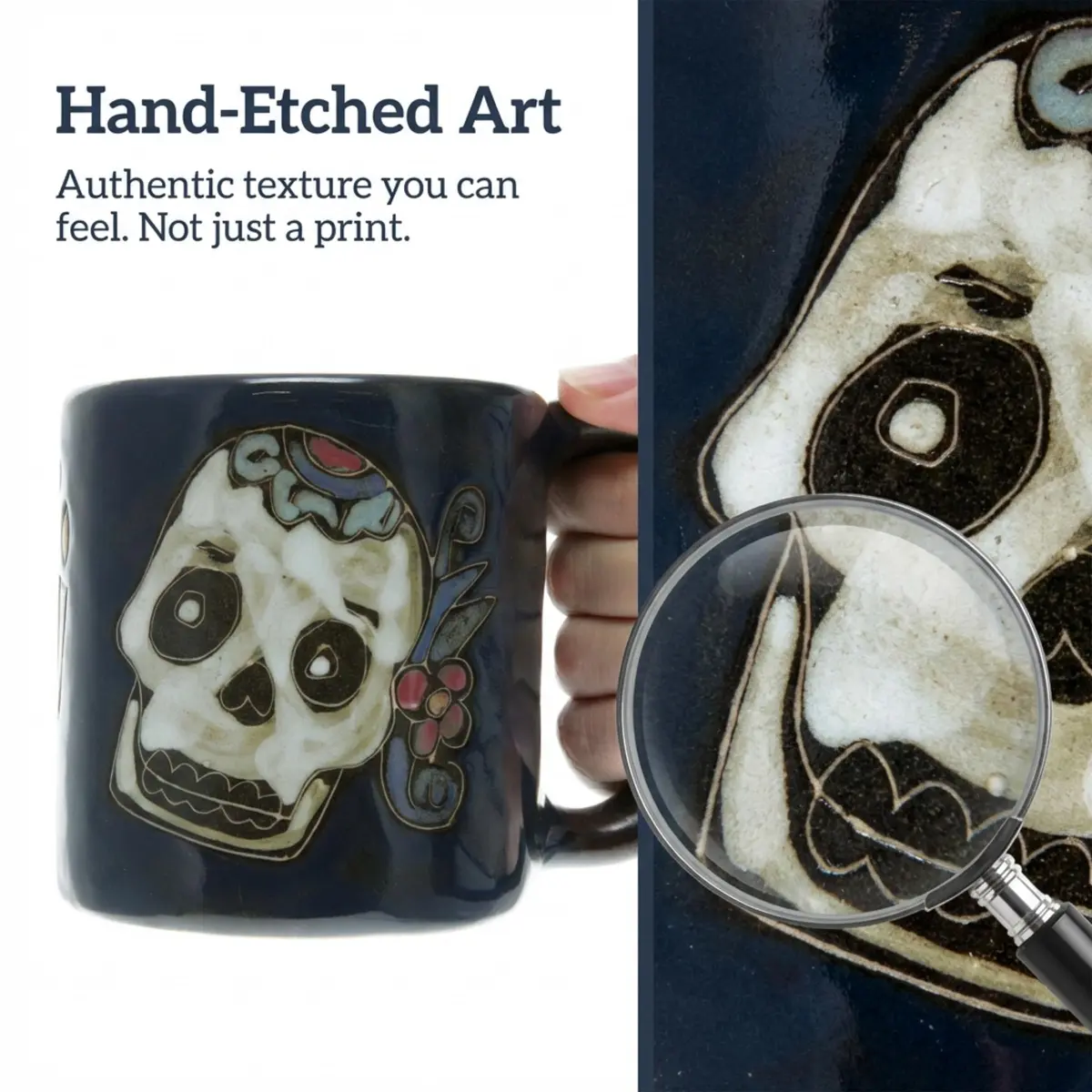 Stoneware Mara Day of the Dead Sugar Skull Mug 16oz | Handcrafted Ceramic Art (120 chars) - view 5