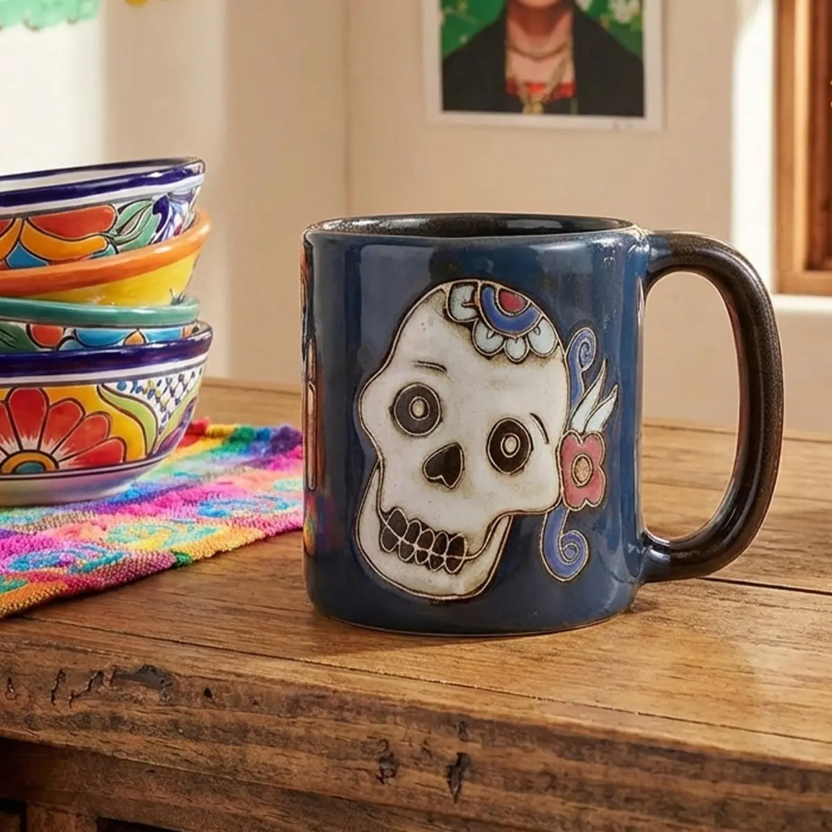 Stoneware Mara Day of the Dead Sugar Skull Mug 16oz | Handcrafted Ceramic Art (120 chars) - view 6