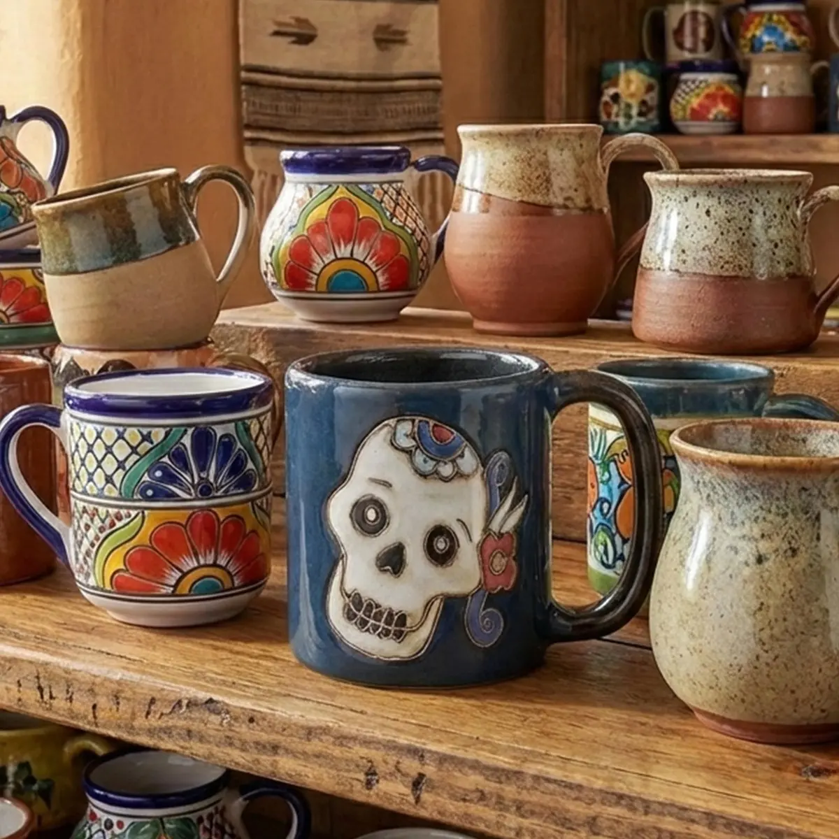 Stoneware Mara Day of the Dead Sugar Skull Mug 16oz | Handcrafted Ceramic Art (120 chars) - view 8