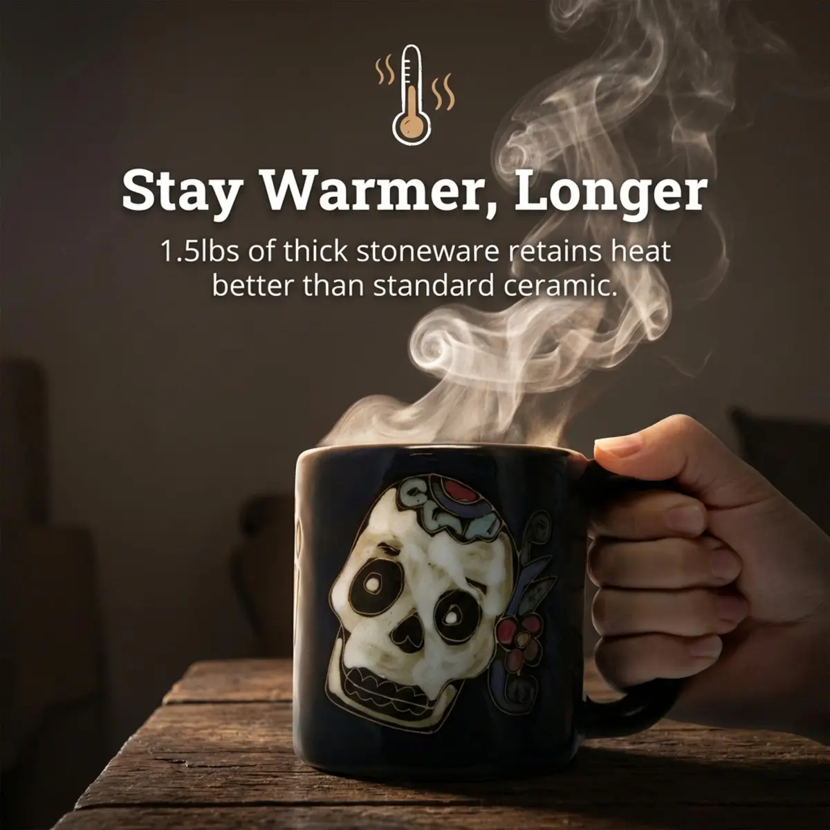 Stoneware Mara Day of the Dead Sugar Skull Mug 16oz | Handcrafted Ceramic Art (120 chars) - view 3