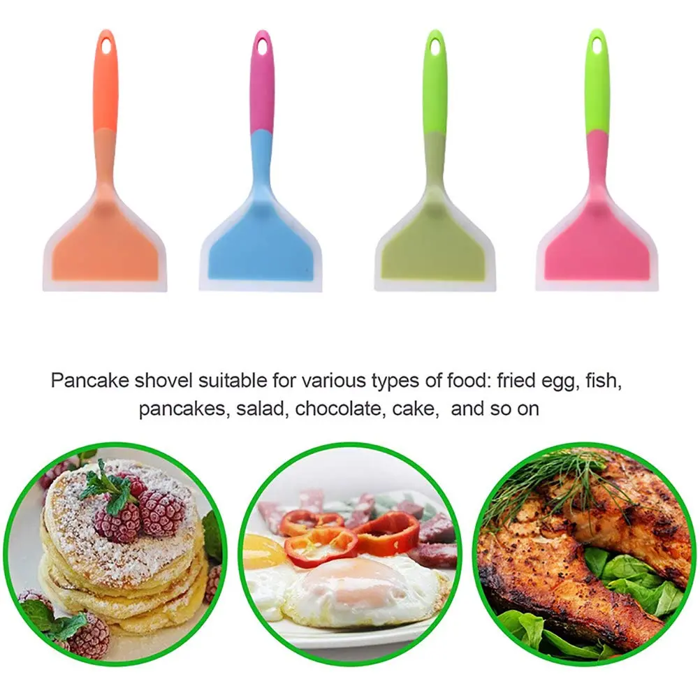 Goeielewe Omelette Spatula 10-Inch Silicone Pancakes Shovel Durable Heat-Resistant Wide Spatula Turner Nonstick Fried Shovel for Eggs Crepes Brownies Fish Pizza (Blue) - view 3