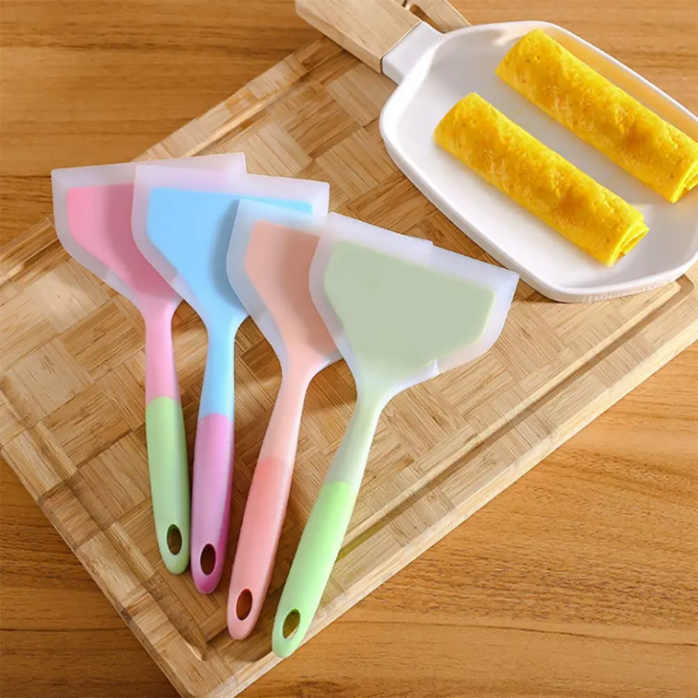 Goeielewe Omelette Spatula 10-Inch Silicone Pancakes Shovel Durable Heat-Resistant Wide Spatula Turner Nonstick Fried Shovel for Eggs Crepes Brownies Fish Pizza (Blue) - view 4