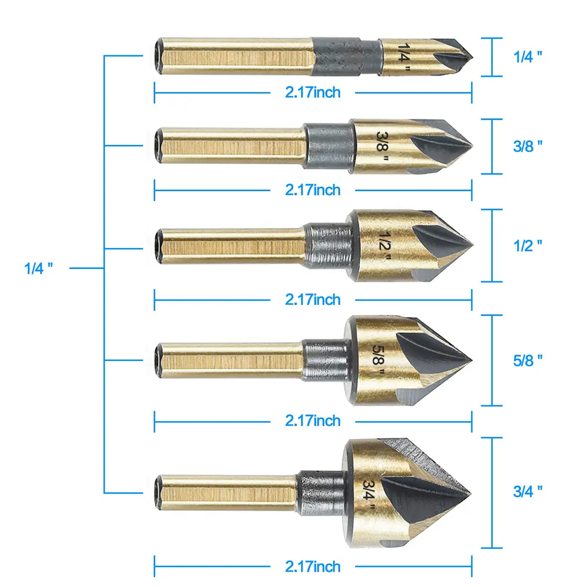 DKIBBITH Countersink Drill Bit Set 5 Pieces 82° High-Speed Steel 6mm Shank | Versatile, Durable, Precision - view 2