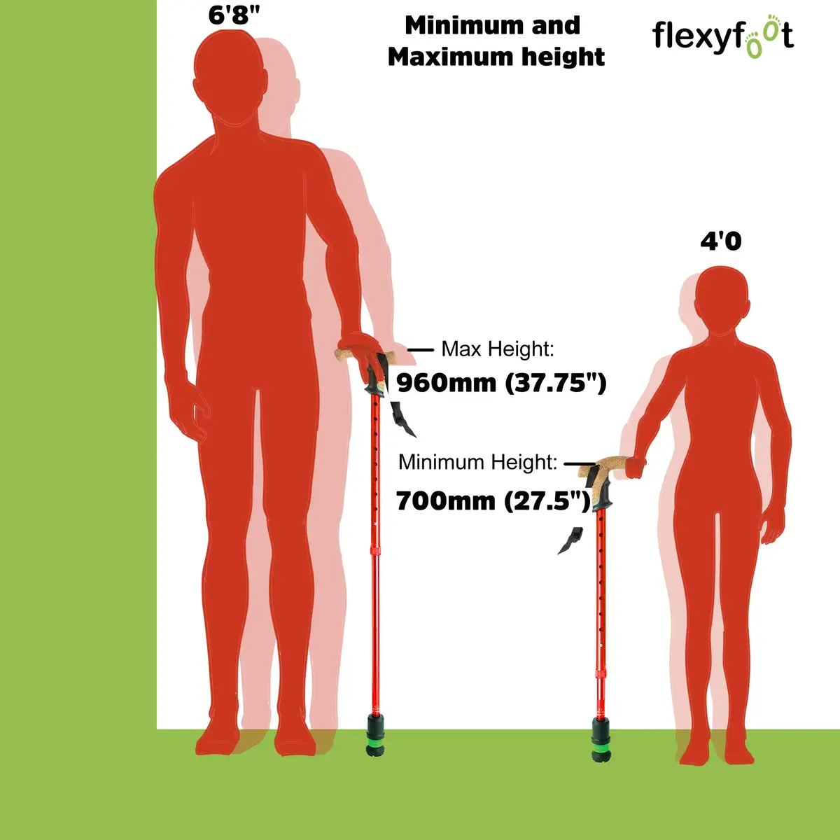 Flexyfoot Shock Absorbing Cork Handle Walking Stick – Improved Comfort, Grip & Safety, Height Adjustable, Orange - view 9