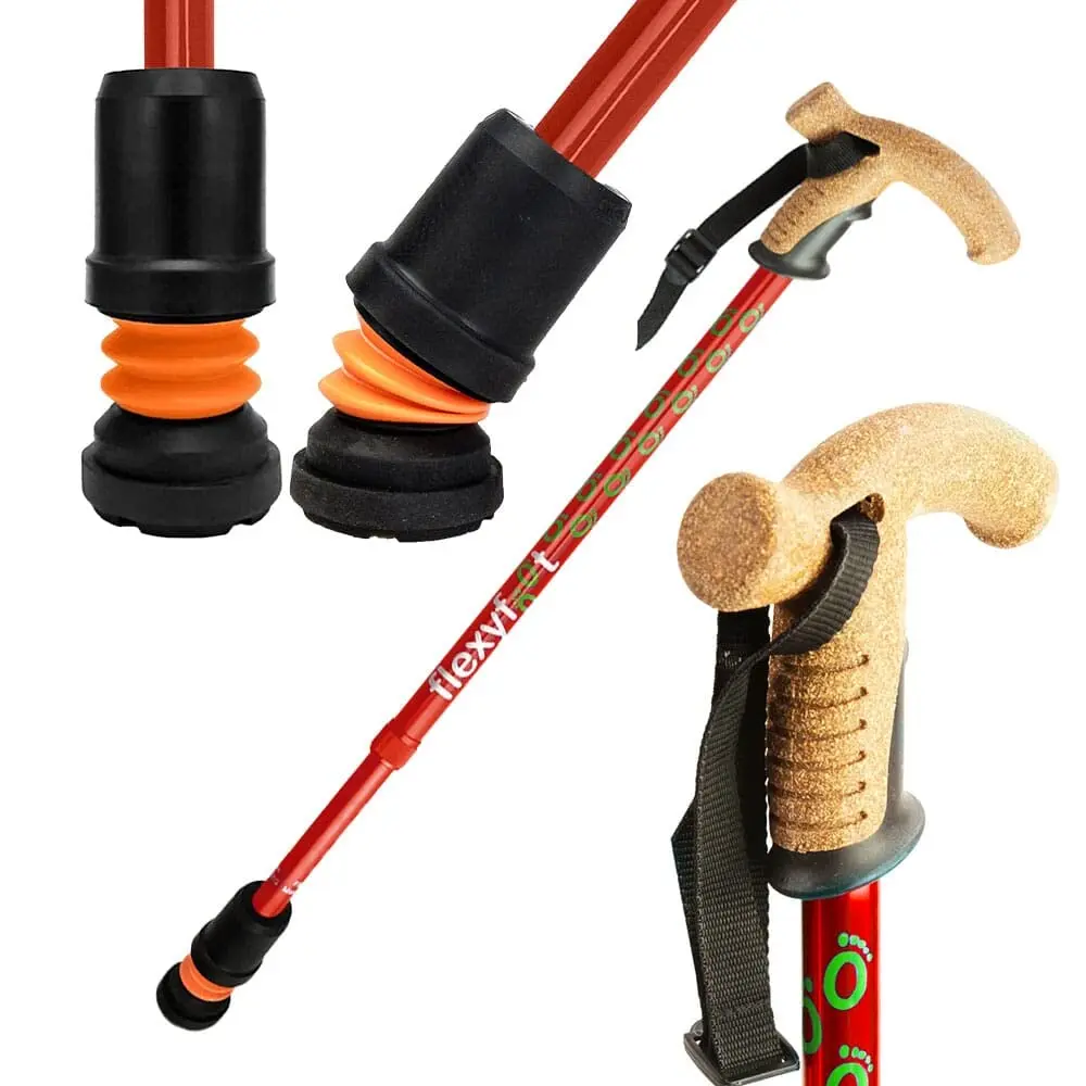 Flexyfoot Shock Absorbing Cork Handle Walking Stick – Improved Comfort, Grip & Safety, Height Adjustable, Orange - view 2