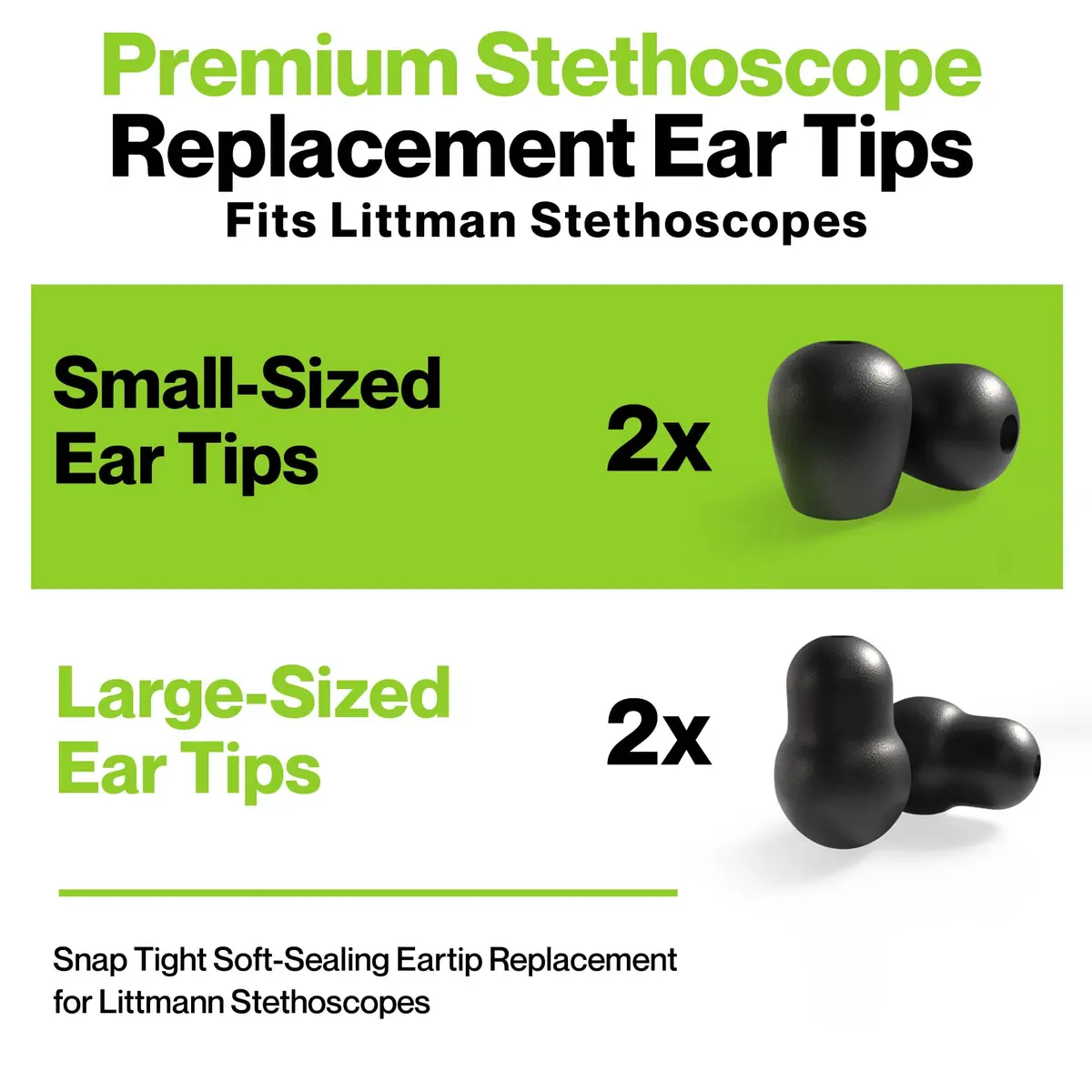 Durabasics Black Stethoscope Ear Tips Set (Small & Medium) | Compatible with Littmann Classic III & Cardiology Models - view 3