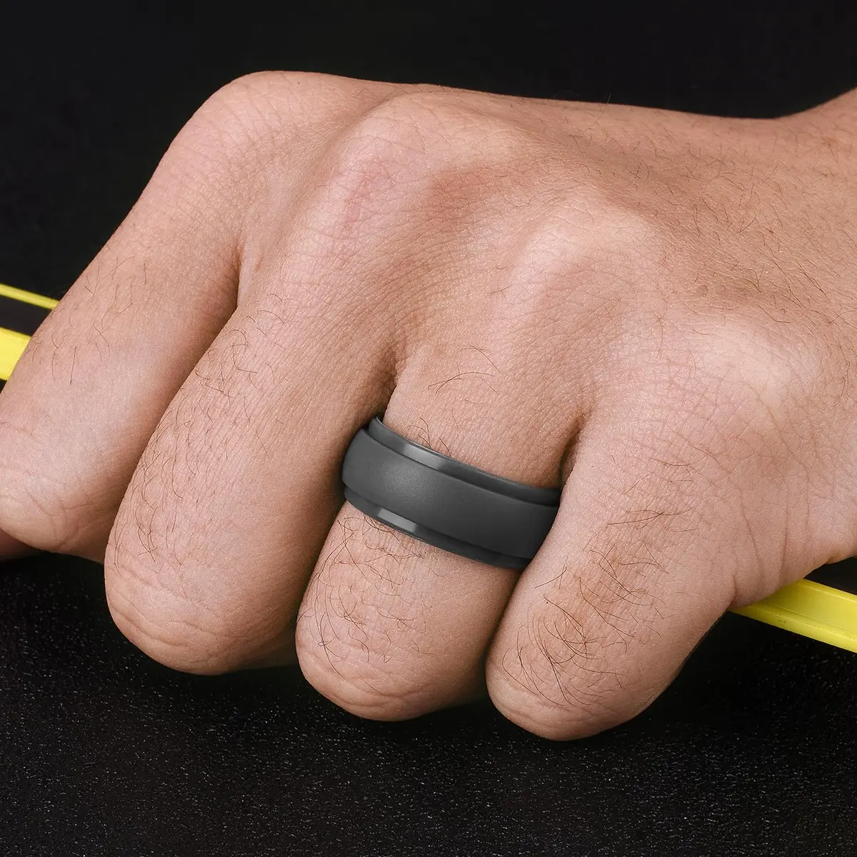 Egnaro Men's Silicone Wedding Ring Set Size 6 (10mm Wide) | Breathable Inner Arcs for Active Lifestyles - view 4