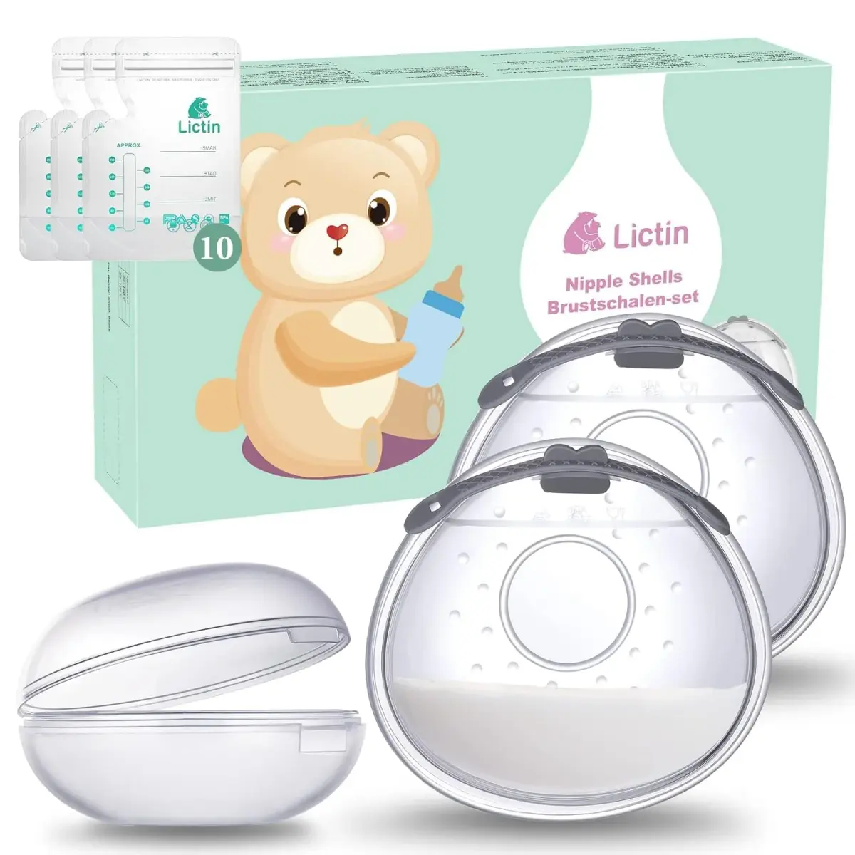 Lictin Breast Milk Collector Shells with Storage Bags - 70ml Capacity, BPA-Free Silicone | Pack of 2 - main product image