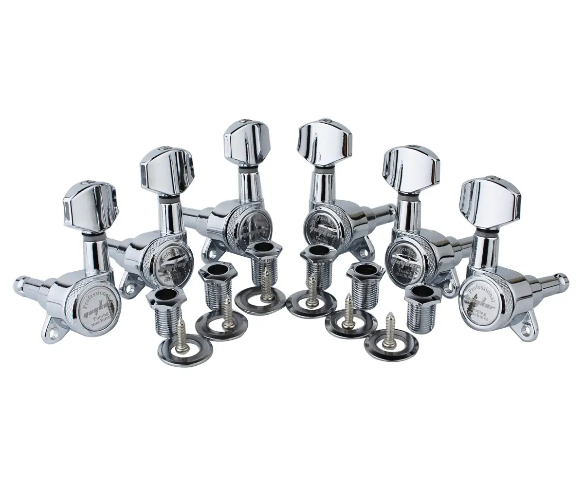 Guyker Guitar Locking Tuners (3L+3R) - 1:18 Gear Ratio, Sealed Machine Heads for Electric & Acoustic Guitars - Chrome - main product image