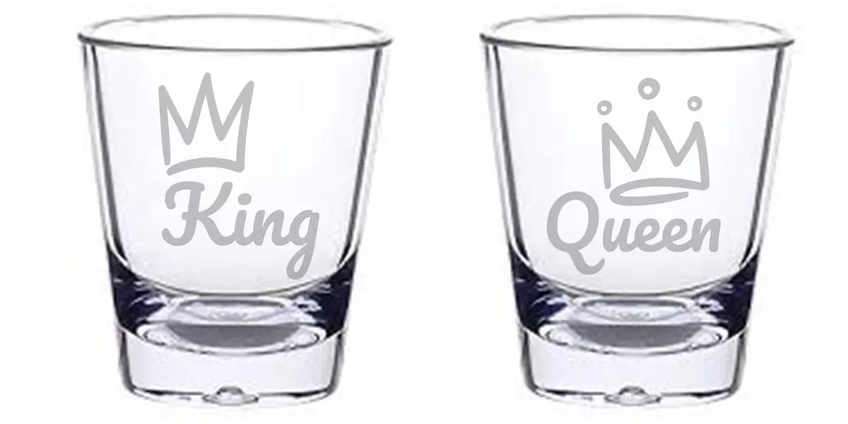 alankathy mug King Queen Shot Glass Set 1.5 oz | Wedding & Anniversary Gift (110 characters) - main product image