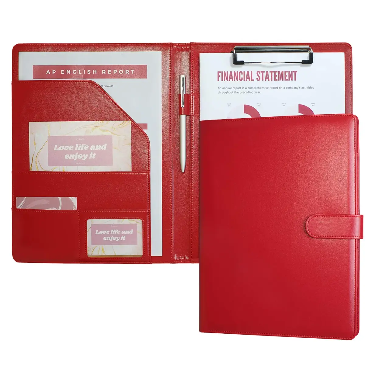 Mymazn Padfolio Clipboard Folder Portfolio with Cover for Legal Pad Holder Letter Size A4 Writing Pad (Red) - main product image