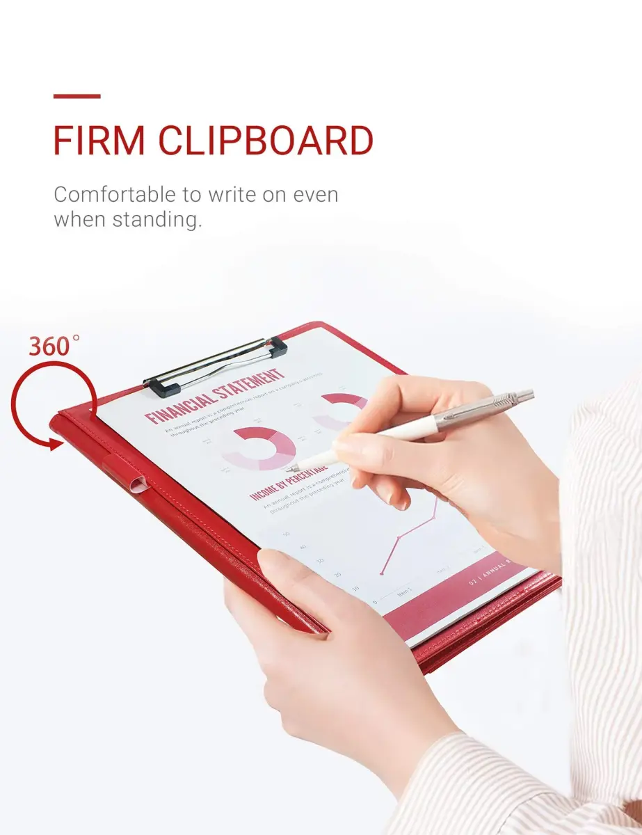 Mymazn Padfolio Clipboard Folder Portfolio with Cover for Legal Pad Holder Letter Size A4 Writing Pad (Red) - view 5