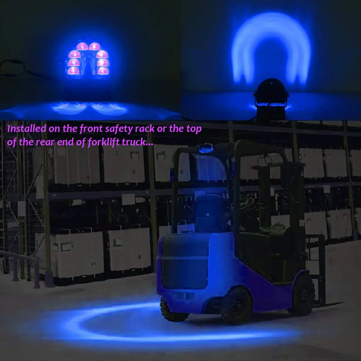 ONERAY Blue Arc LED Forklift Safety Light 4-Pack (20W per light, DC10-80V) | Warehouse Pedestrian Warning Zone Spotlight - view 3