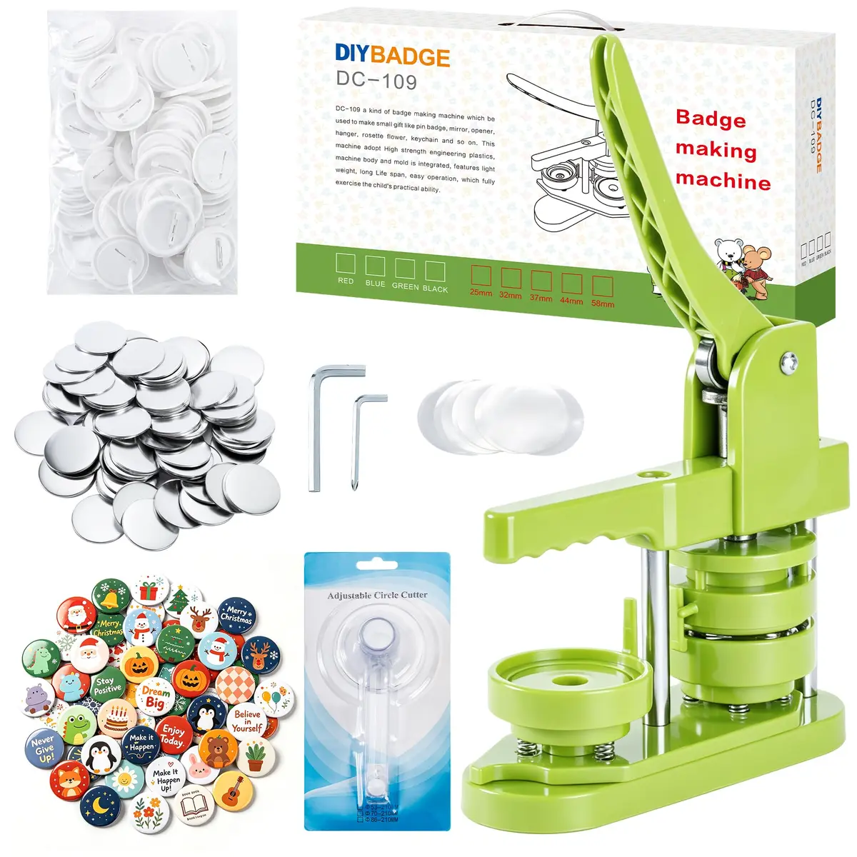 MK.Bear Button Maker Machine 58mm | DIY Badge Pin Maker with Supplies & Circle Cutter - main product image