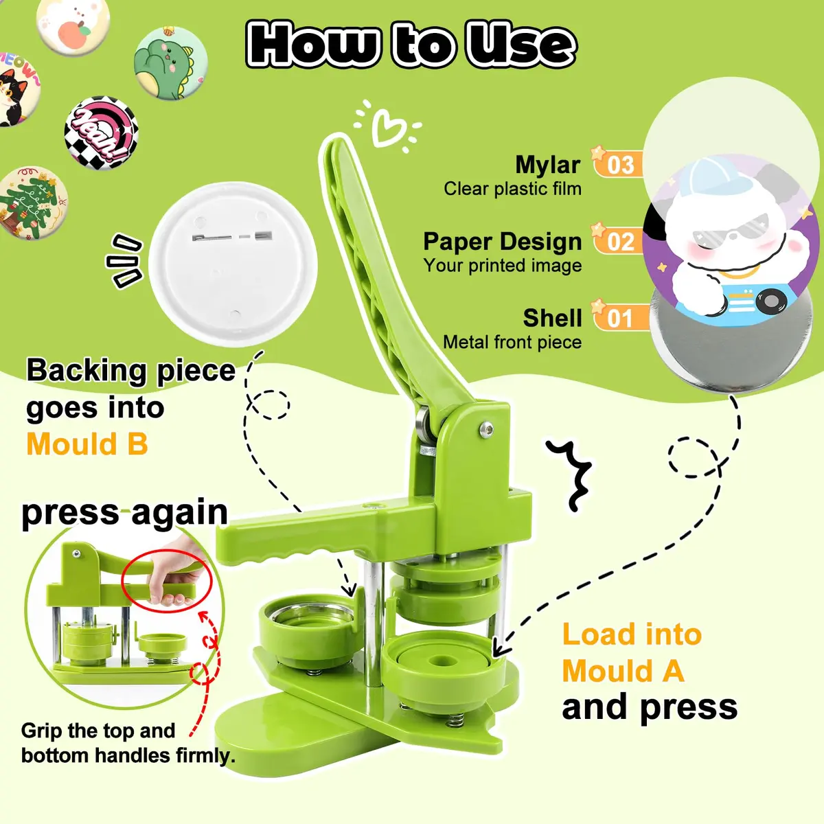 MK.Bear Button Maker Machine 58mm | DIY Badge Pin Maker with Supplies & Circle Cutter - view 3