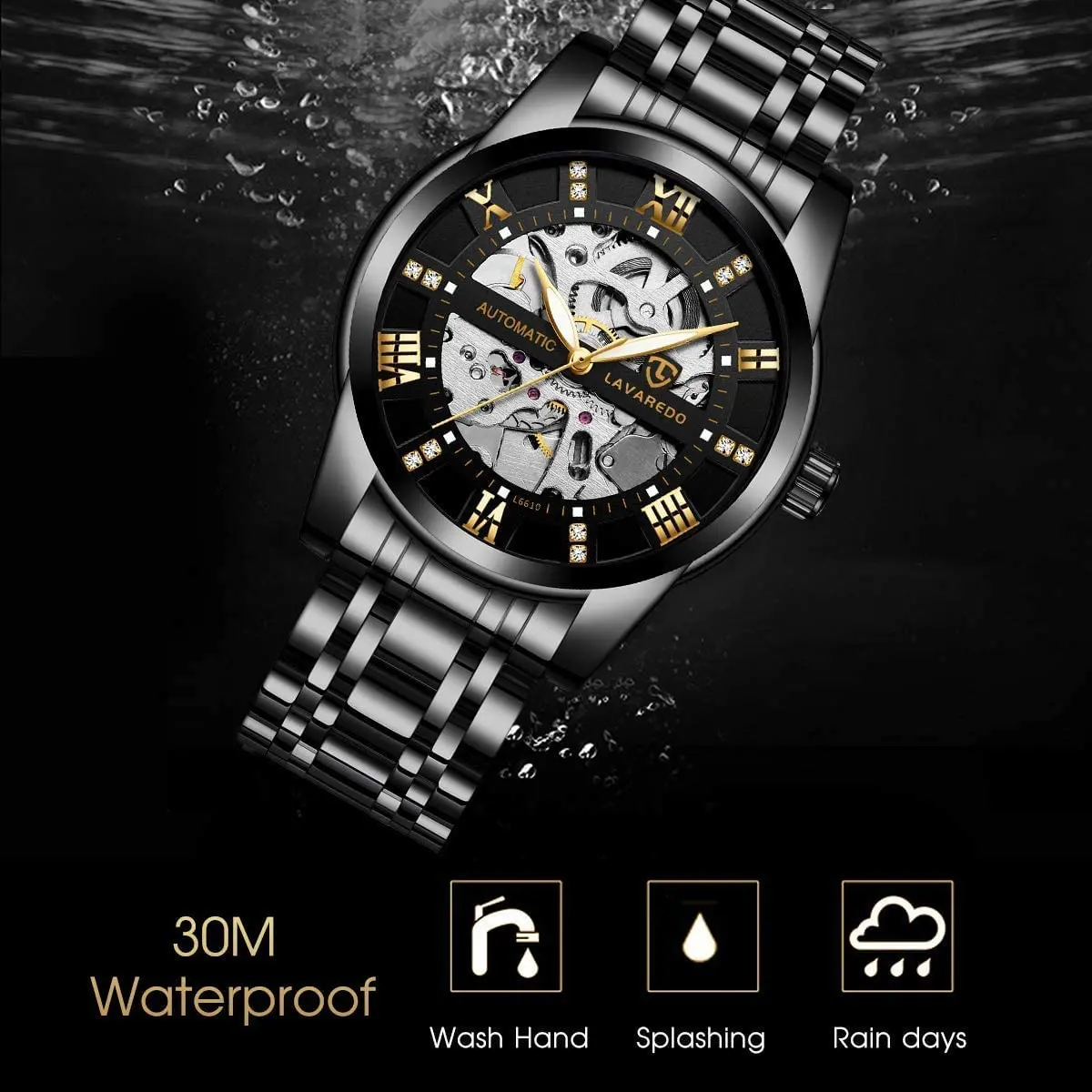 A ALPS Automatic Mechanical Watch for Men, 41mm Stainless Steel Skeleton Dial, 30M Water Resistant | Luxury Self-Winding Wristwatch - view 7