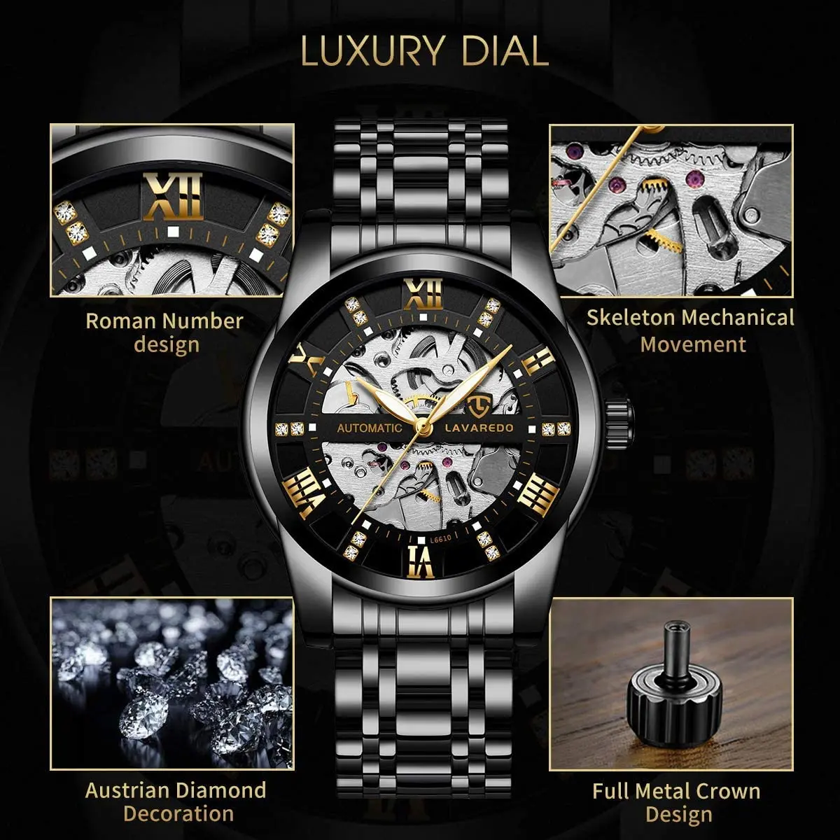A ALPS Automatic Mechanical Watch for Men, 41mm Stainless Steel Skeleton Dial, 30M Water Resistant | Luxury Self-Winding Wristwatch - view 2