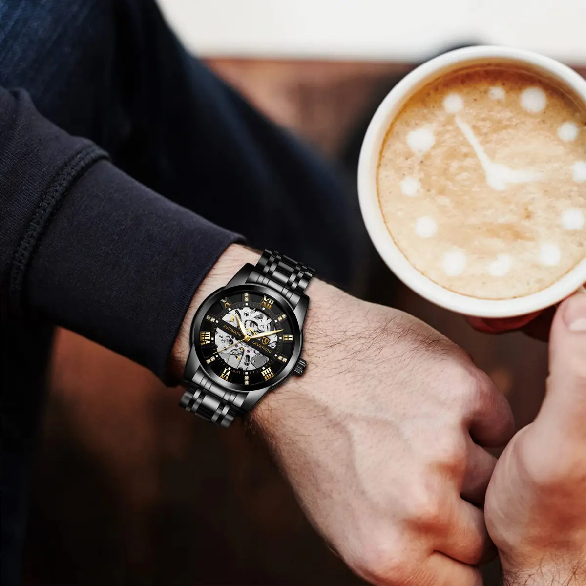 A ALPS Automatic Mechanical Watch for Men, 41mm Stainless Steel Skeleton Dial, 30M Water Resistant | Luxury Self-Winding Wristwatch - view 3