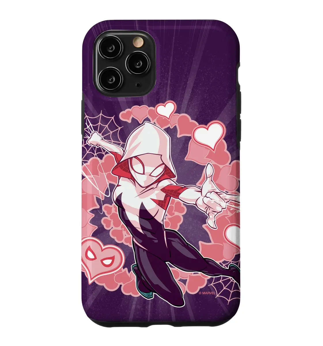 Marvel Spider-Man Into the Spider-Verse Gwen Stacy Hearts Case for iPhone 11 Pro | Heart Ring Design, Shock-Absorbent TPU & Polycarbonate, Pink - main product image