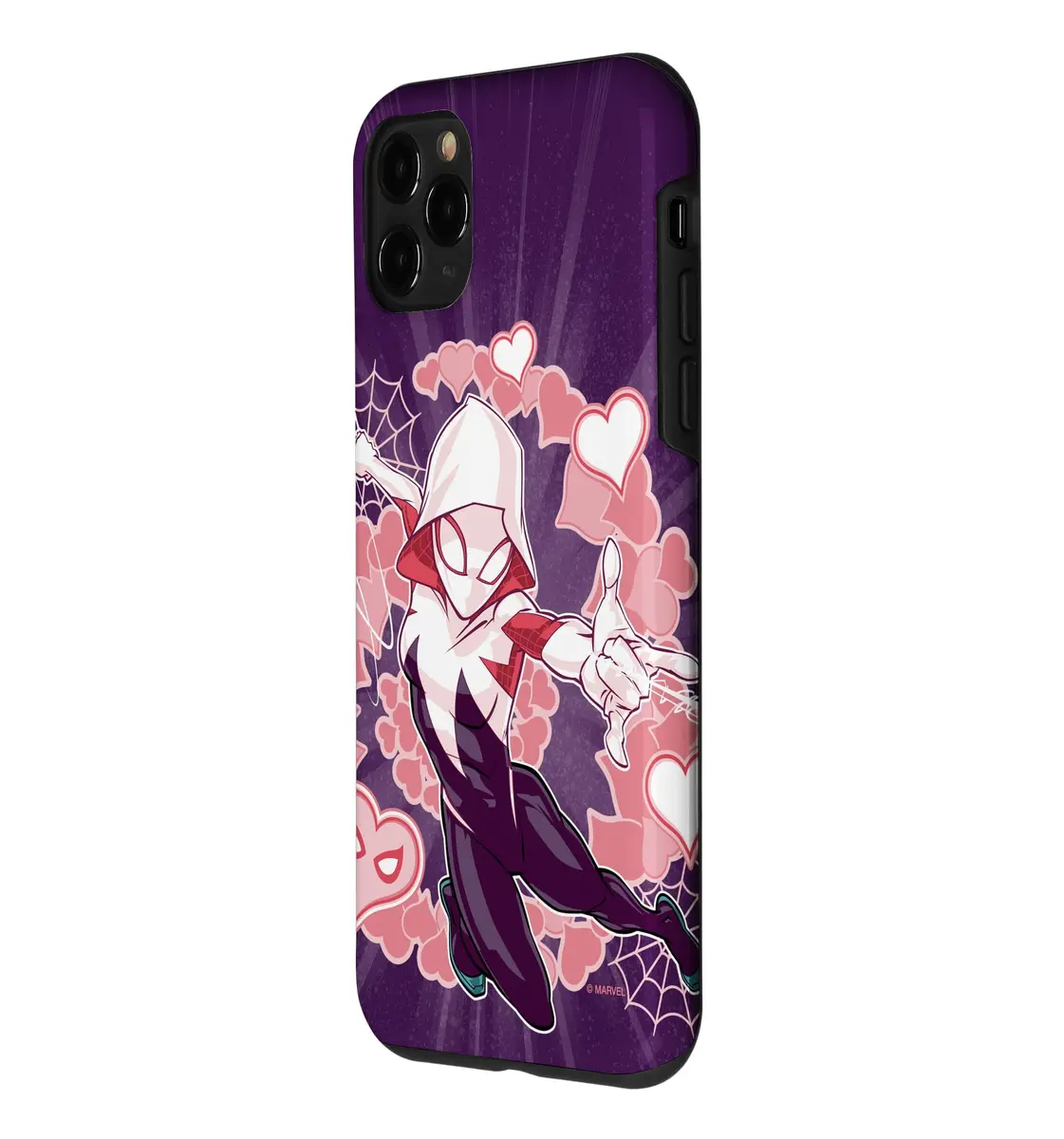 Marvel Spider-Man Into the Spider-Verse Gwen Stacy Hearts Case for iPhone 11 Pro | Heart Ring Design, Shock-Absorbent TPU & Polycarbonate, Pink - view 2