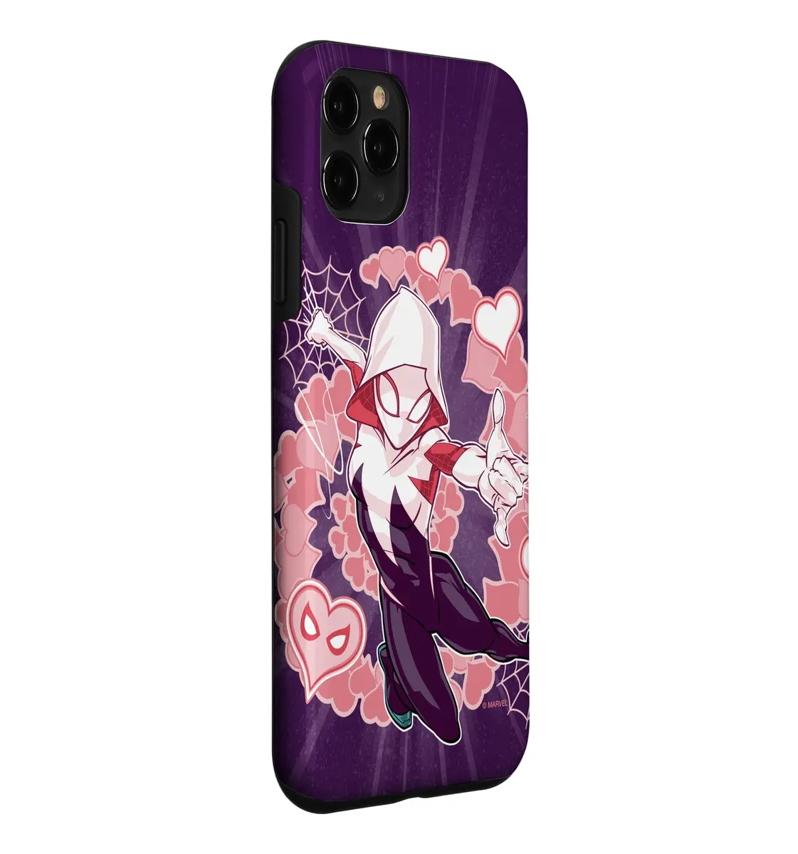 Marvel Spider-Man Into the Spider-Verse Gwen Stacy Hearts Case for iPhone 11 Pro | Heart Ring Design, Shock-Absorbent TPU & Polycarbonate, Pink - view 3