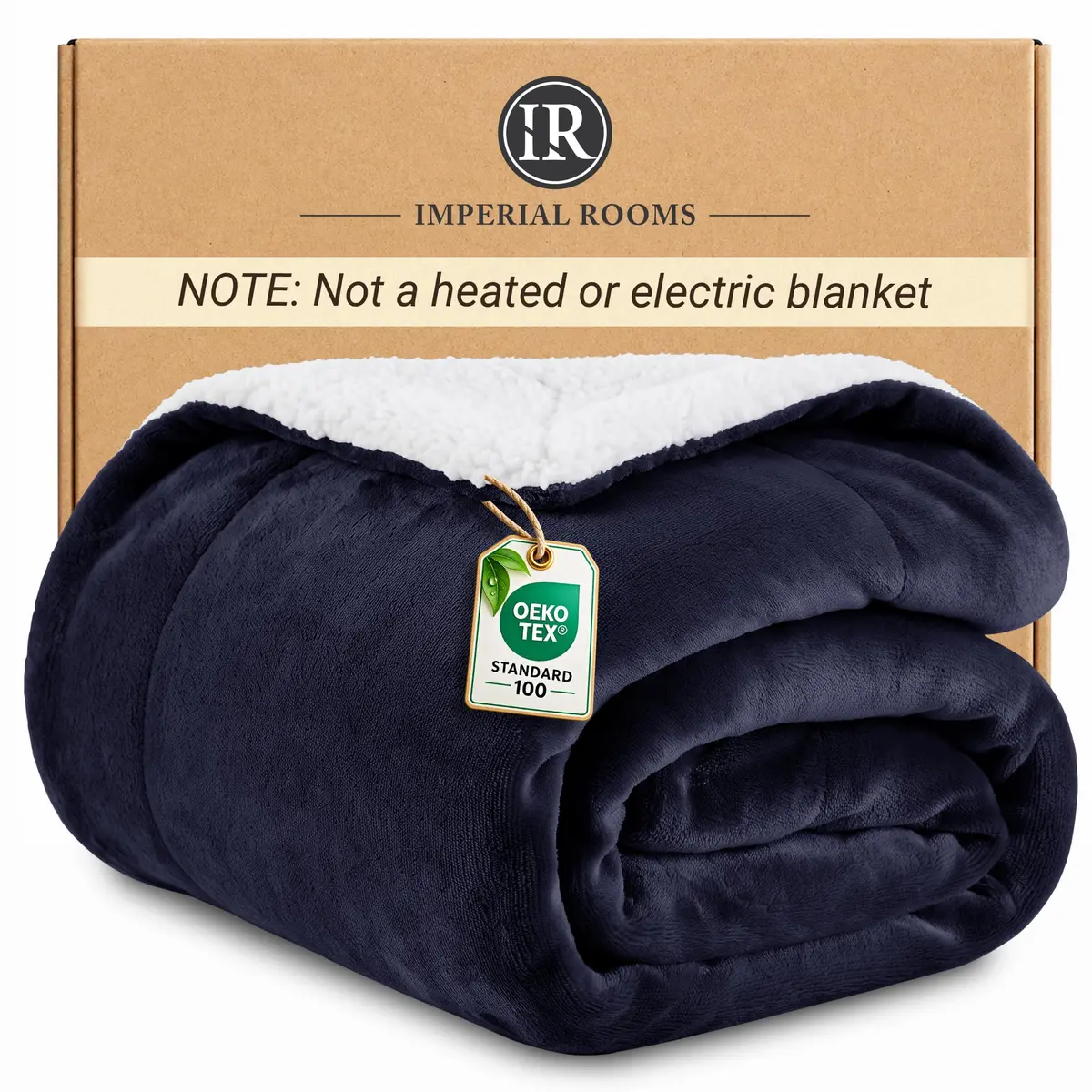 IR Imperial Rooms Twin Sherpa Blanket 60x80" Navy | Reversible Cozy Warmth for Year-Round Use - main product image