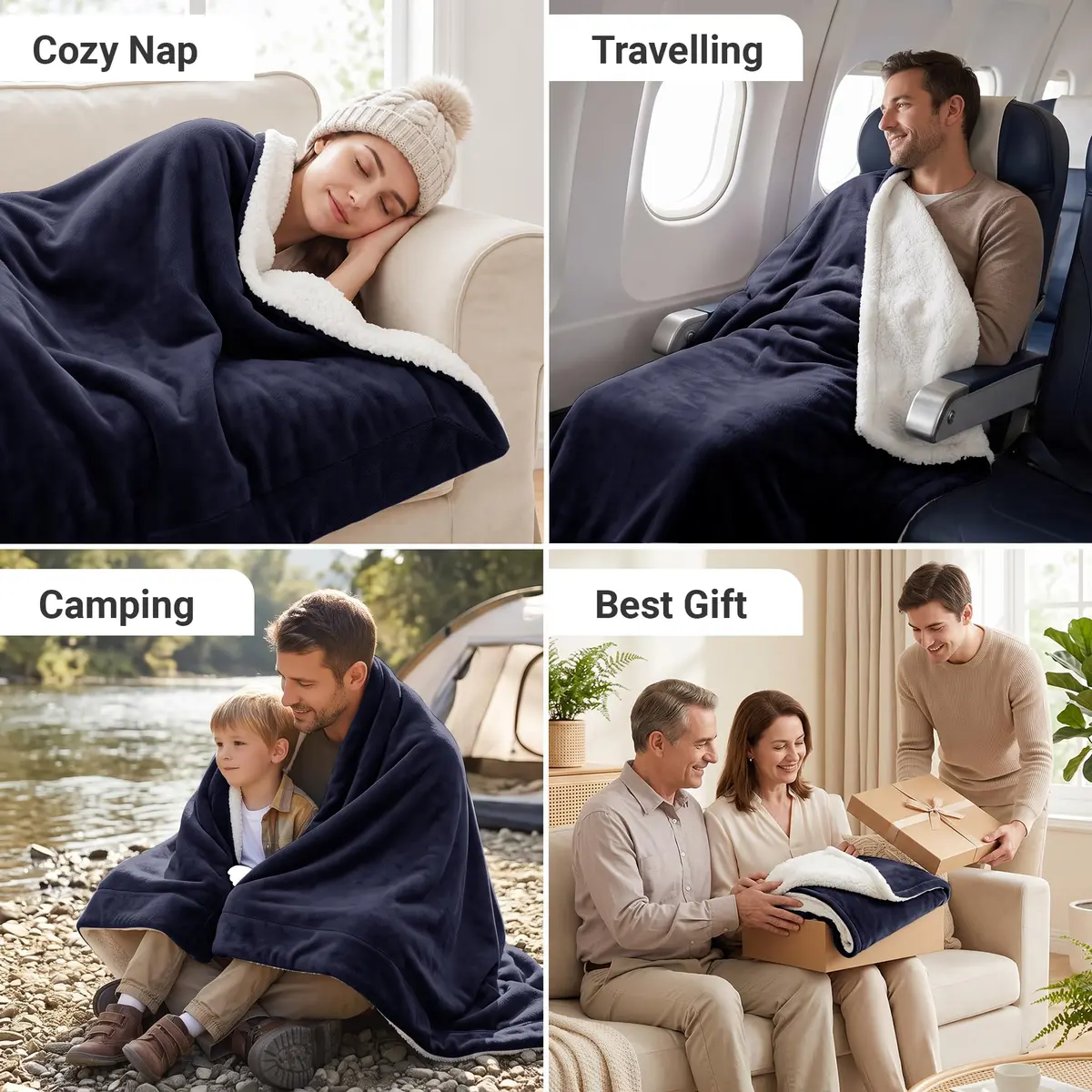 IR Imperial Rooms Twin Sherpa Blanket 60x80" Navy | Reversible Cozy Warmth for Year-Round Use - view 7