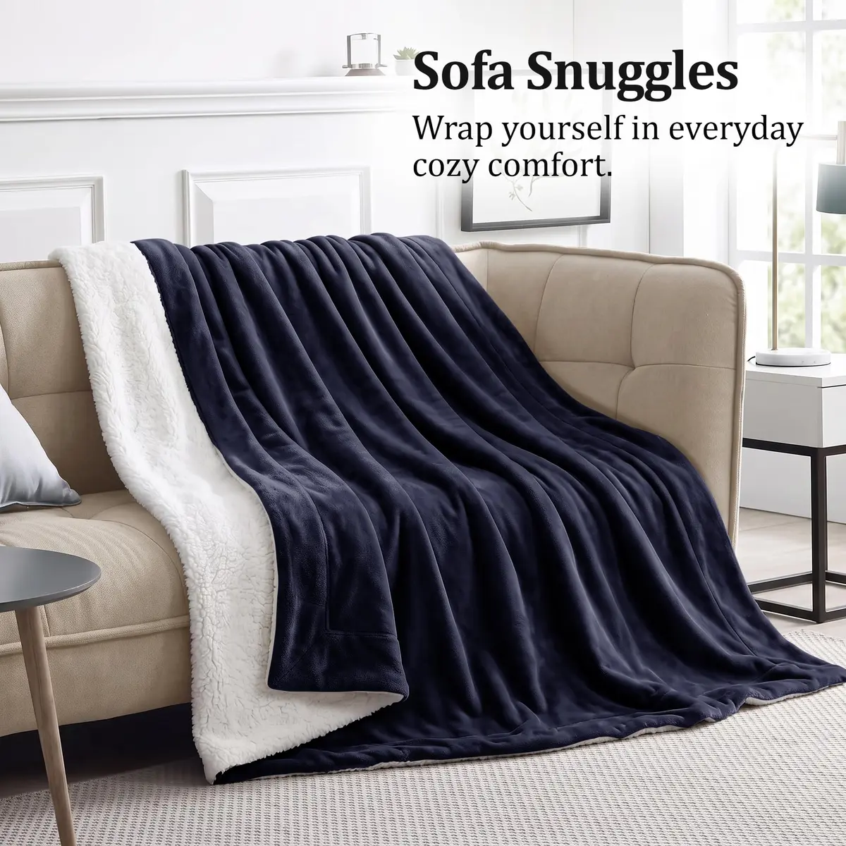 IR Imperial Rooms Twin Sherpa Blanket 60x80" Navy | Reversible Cozy Warmth for Year-Round Use - view 2
