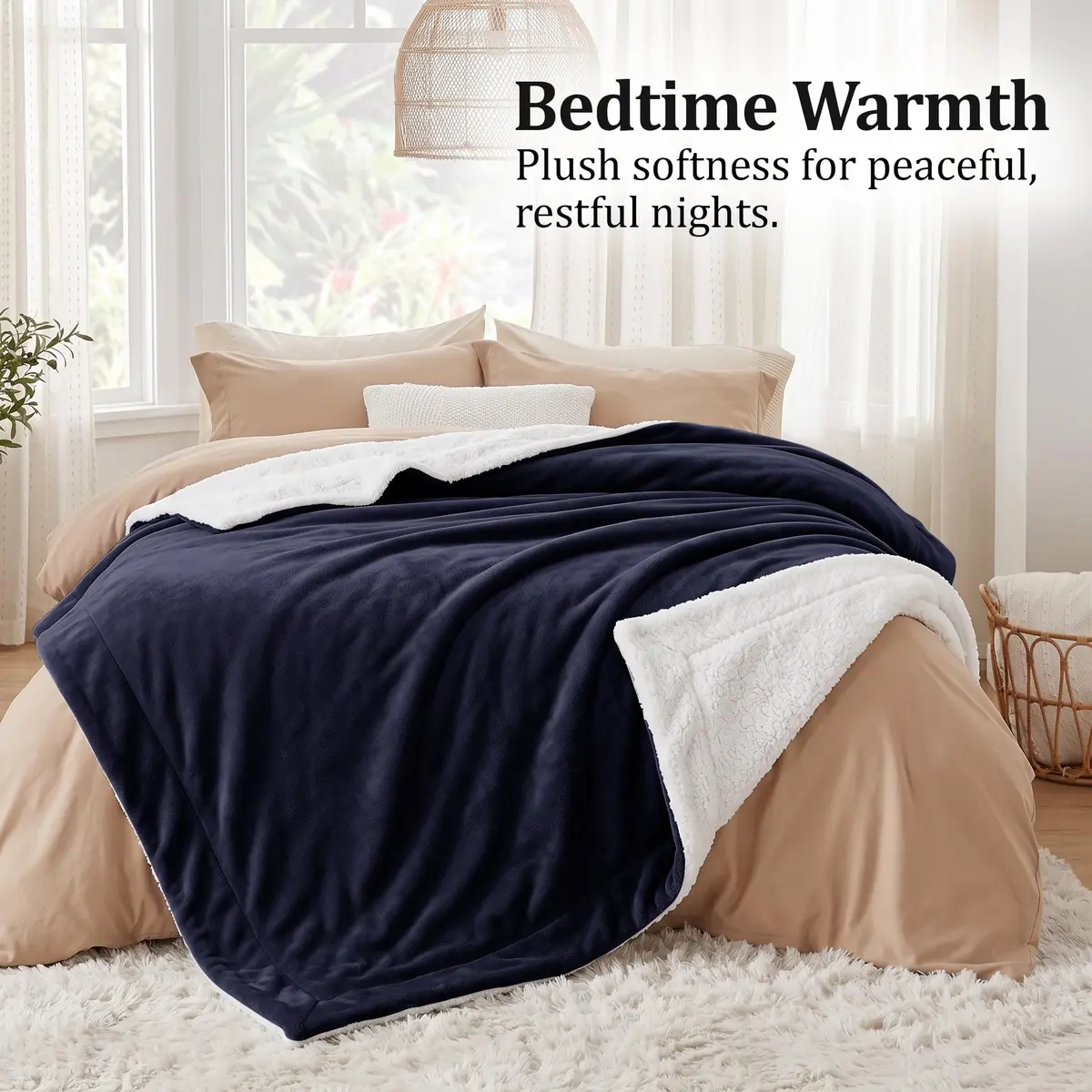 IR Imperial Rooms Twin Sherpa Blanket 60x80" Navy | Reversible Cozy Warmth for Year-Round Use - view 3