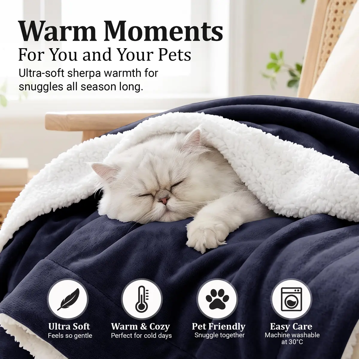 IR Imperial Rooms Twin Sherpa Blanket 60x80" Navy | Reversible Cozy Warmth for Year-Round Use - view 4