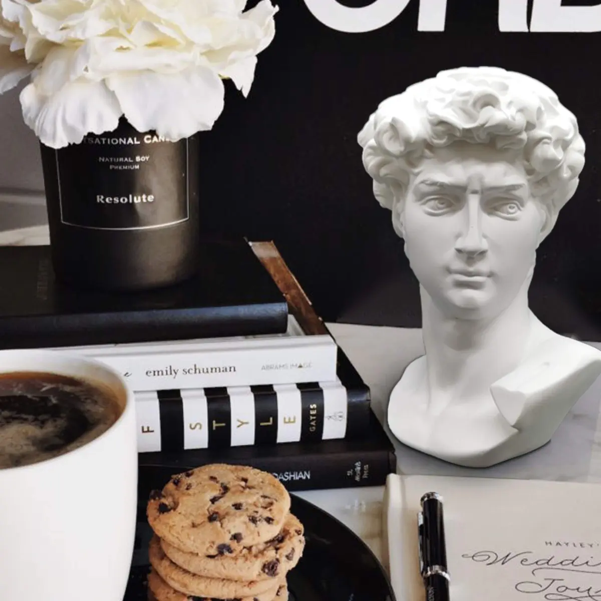 Banhey Greek Statue of David - Head Bust for Mythology and Roman Home Decor | 6-inch White Resin Bust - view 2