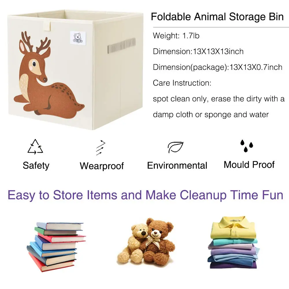 CLCROBD 13 Inch Animal Cube Storage Bins | Foldable Fabric Toy Box & Toy Chest for Nursery & Playroom - view 3