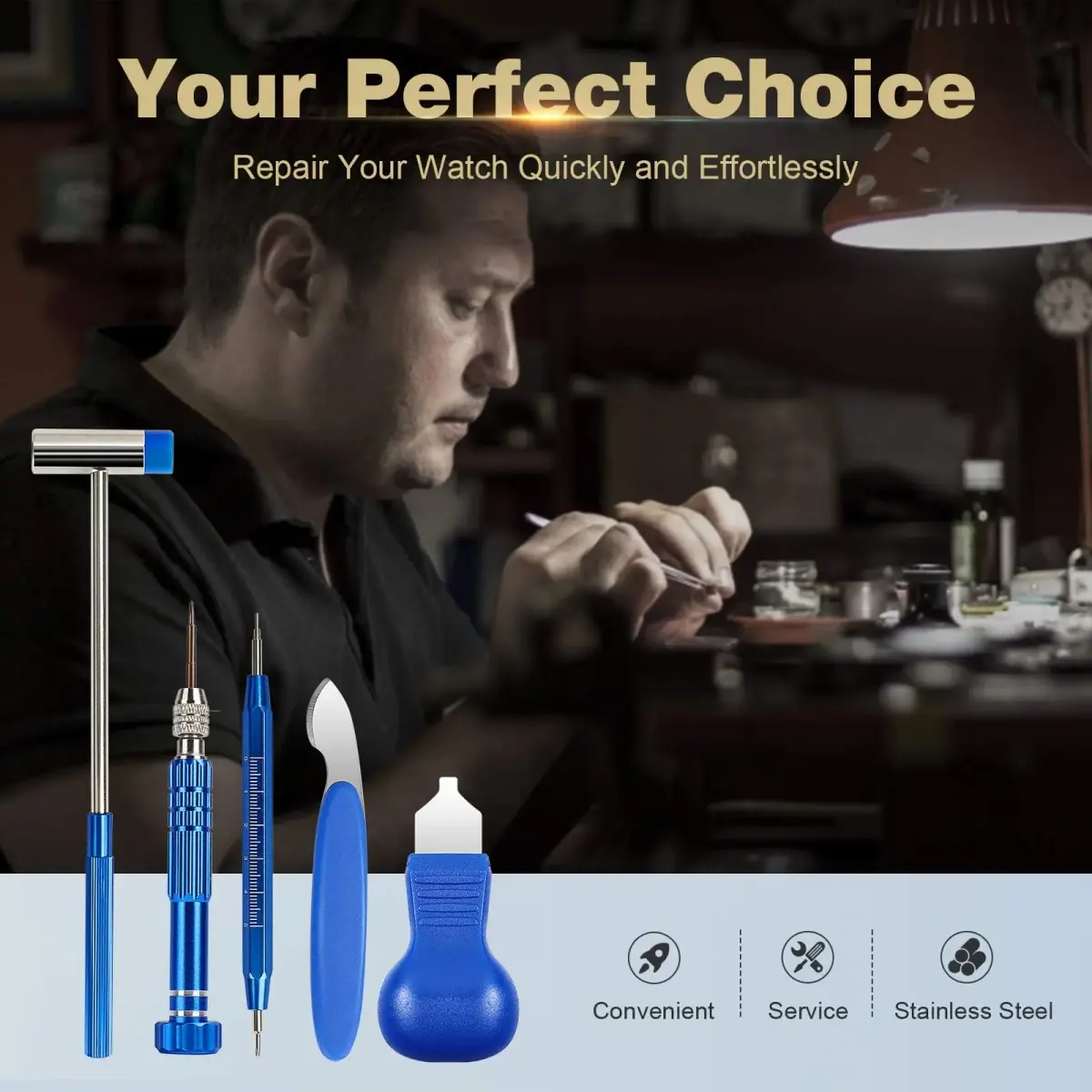 OneBom Watch Repair Kit Tool Set 188pcs | Professional Watch Band Link Opener Case Back Remover - view 6
