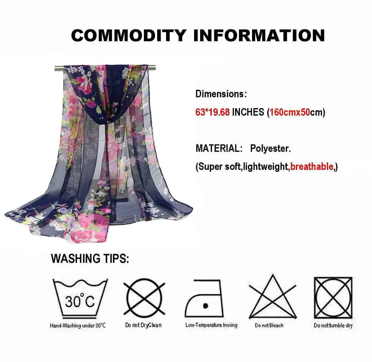 Acotavie Floral Pattern Scarf for Women Lightweight Polyester | Elegant Summer & Winter Accessory - view 2