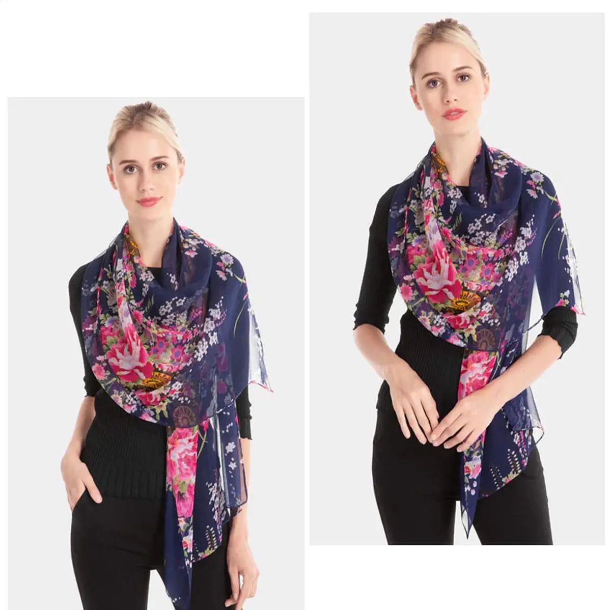 Acotavie Floral Pattern Scarf for Women Lightweight Polyester | Elegant Summer & Winter Accessory - view 3