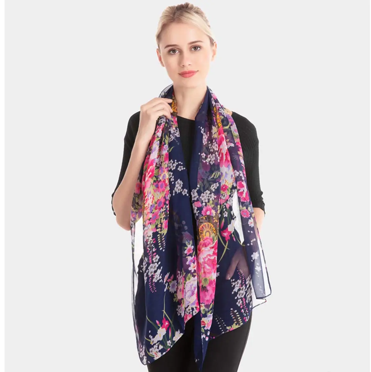 Acotavie Floral Pattern Scarf for Women Lightweight Polyester | Elegant Summer & Winter Accessory - view 4
