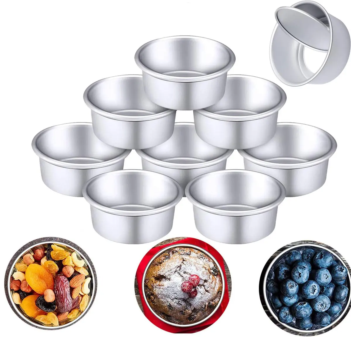 Slafa 4 Inch Mini Cake Pan Set 8 PCS Round Stainless Steel | Non-stick Baking for Home Party Supplies - main product image