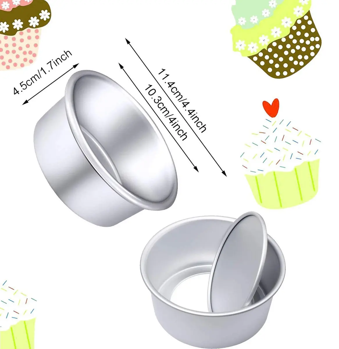 Slafa 4 Inch Mini Cake Pan Set 8 PCS Round Stainless Steel | Non-stick Baking for Home Party Supplies - view 2