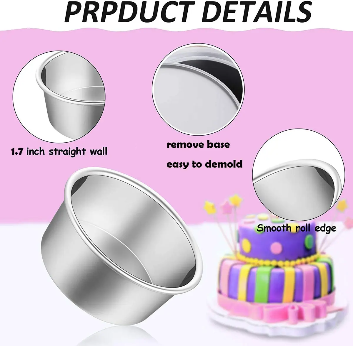 Slafa 4 Inch Mini Cake Pan Set 8 PCS Round Stainless Steel | Non-stick Baking for Home Party Supplies - view 3