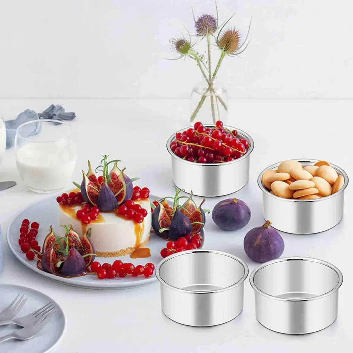 Slafa 4 Inch Mini Cake Pan Set 8 PCS Round Stainless Steel | Non-stick Baking for Home Party Supplies - view 4