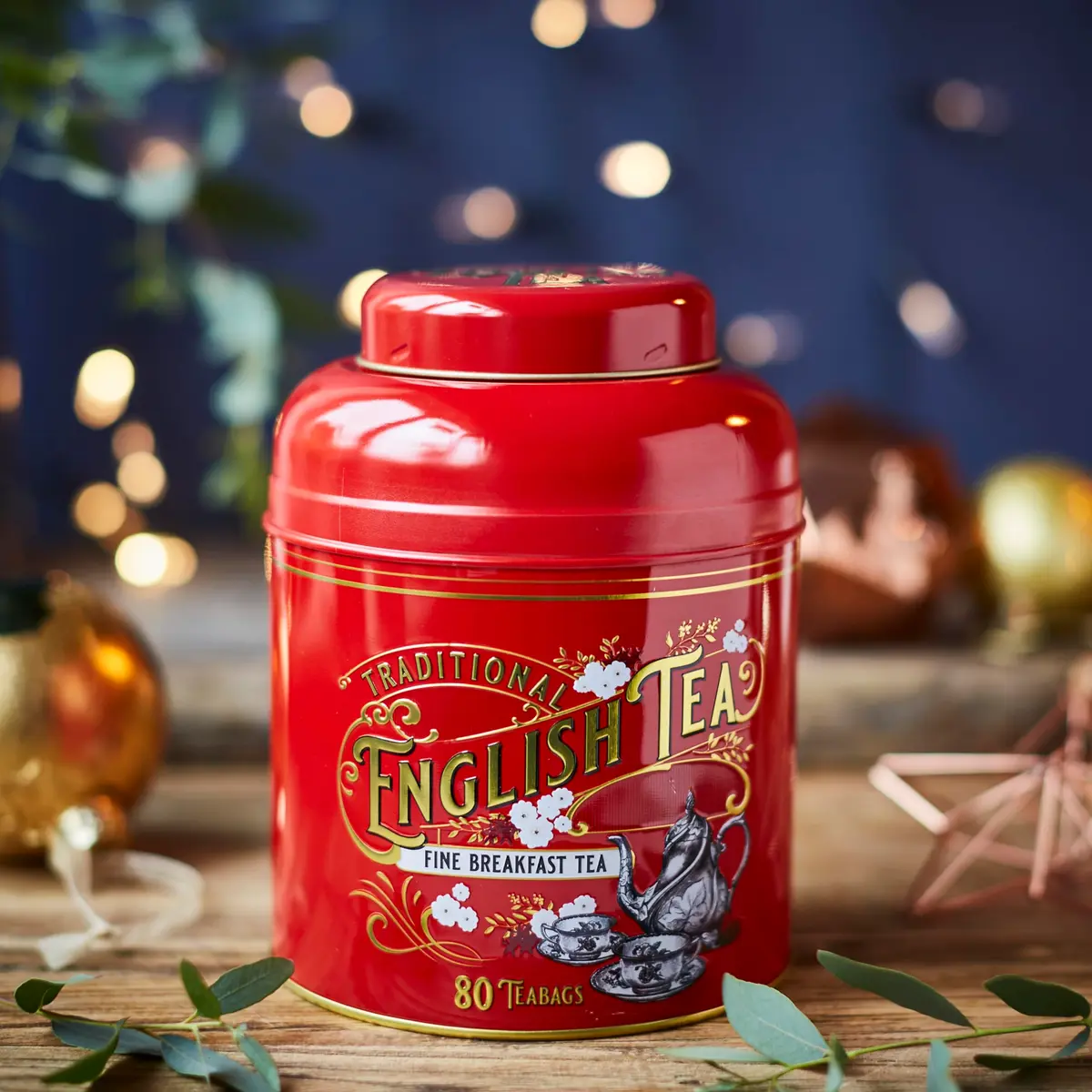 New English Teas Vintage Victorian Tea Caddy with 80 English Teabags (Red) | Classic Victorian Style, 80 Signature Teabags, Removable Lid - view 5