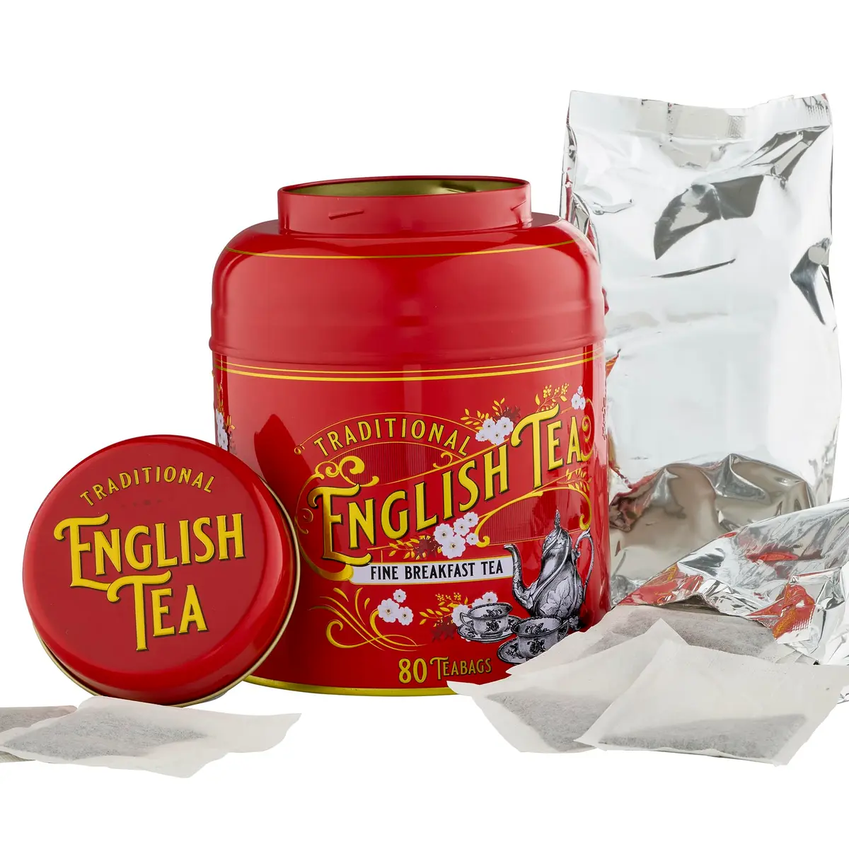 New English Teas Vintage Victorian Tea Caddy with 80 English Teabags (Red) | Classic Victorian Style, 80 Signature Teabags, Removable Lid - view 3