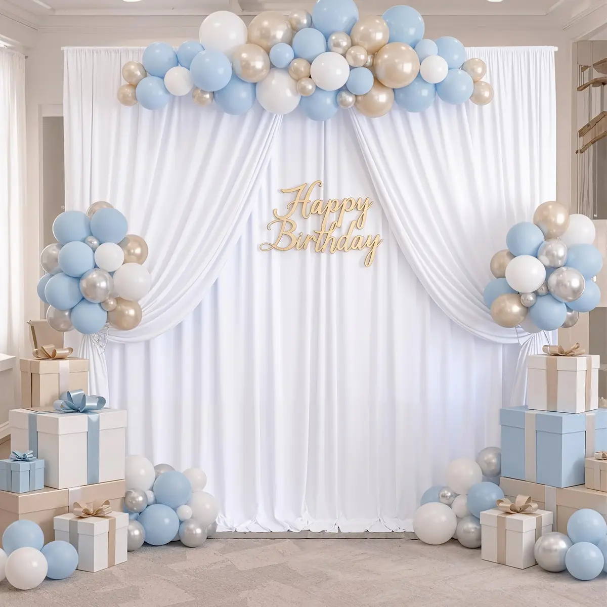 NSSONBEN 10x10 ft Wrinkle Free White Backdrop Curtains for Parties, Polyester Photo Backdrop Drapes 2 Panels 5x10ft for Wedding Birthday Party Photography Background Indoor Outdoor - view 7