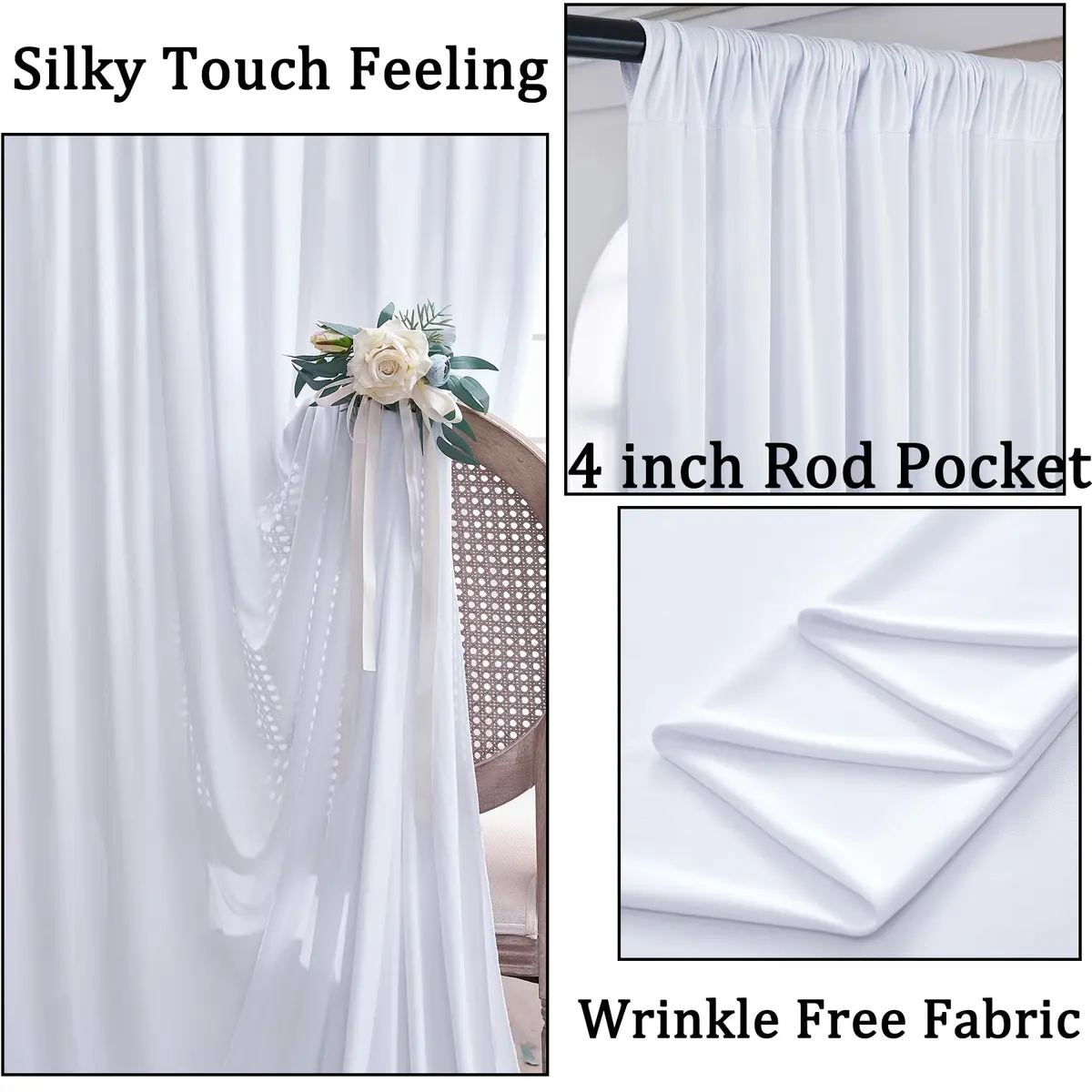 NSSONBEN 10x10 ft Wrinkle Free White Backdrop Curtains for Parties, Polyester Photo Backdrop Drapes 2 Panels 5x10ft for Wedding Birthday Party Photography Background Indoor Outdoor - view 2
